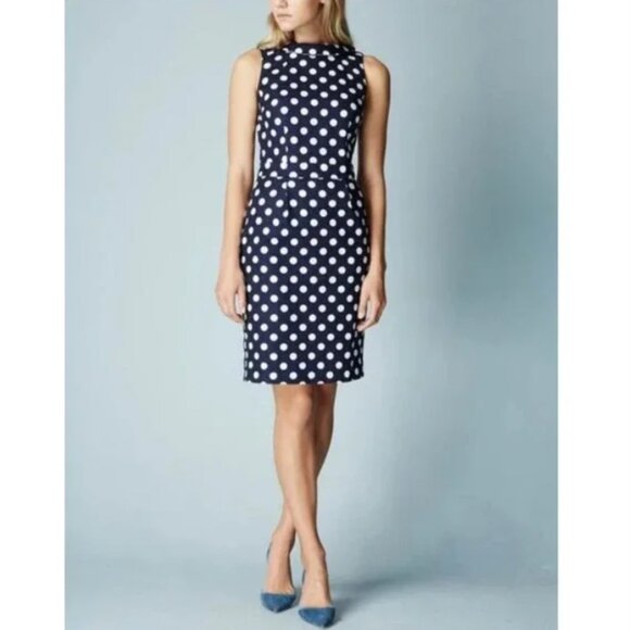 Boden Martha 60s inspired retro navy polka dot sheath dress 8 - Picture 1 of 13